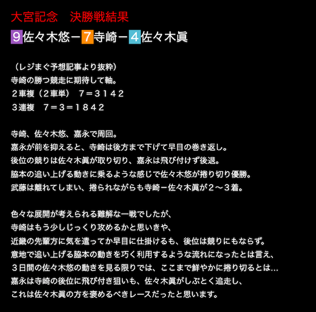 つるセコ日記のレース後解説画像